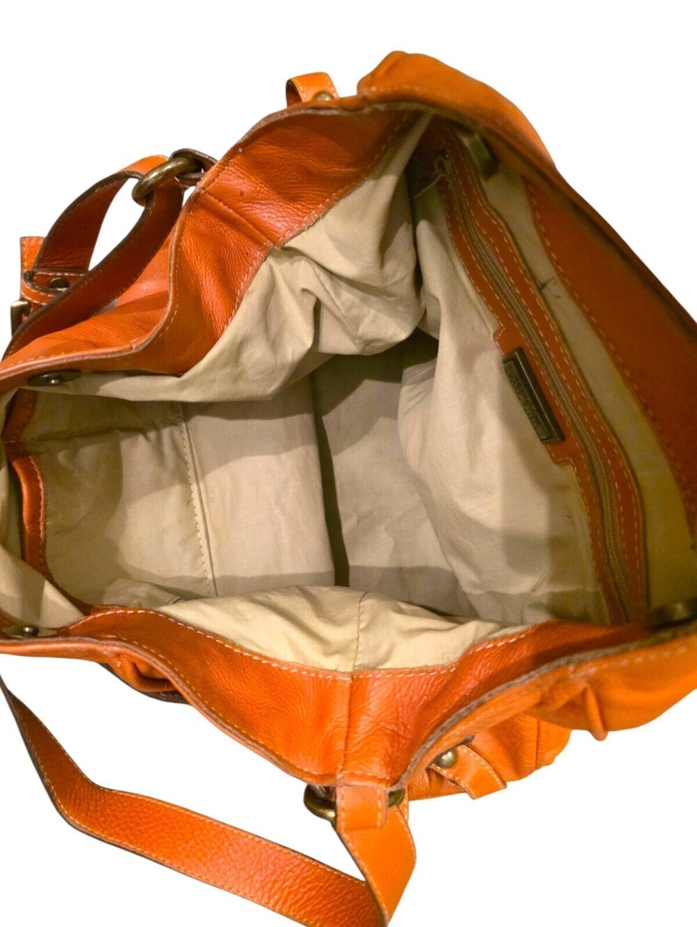 Toscani Made in Italy Genuine Leather Orange Hobo Shoulder Bag Slouchy Purse - Picture 12 of 16